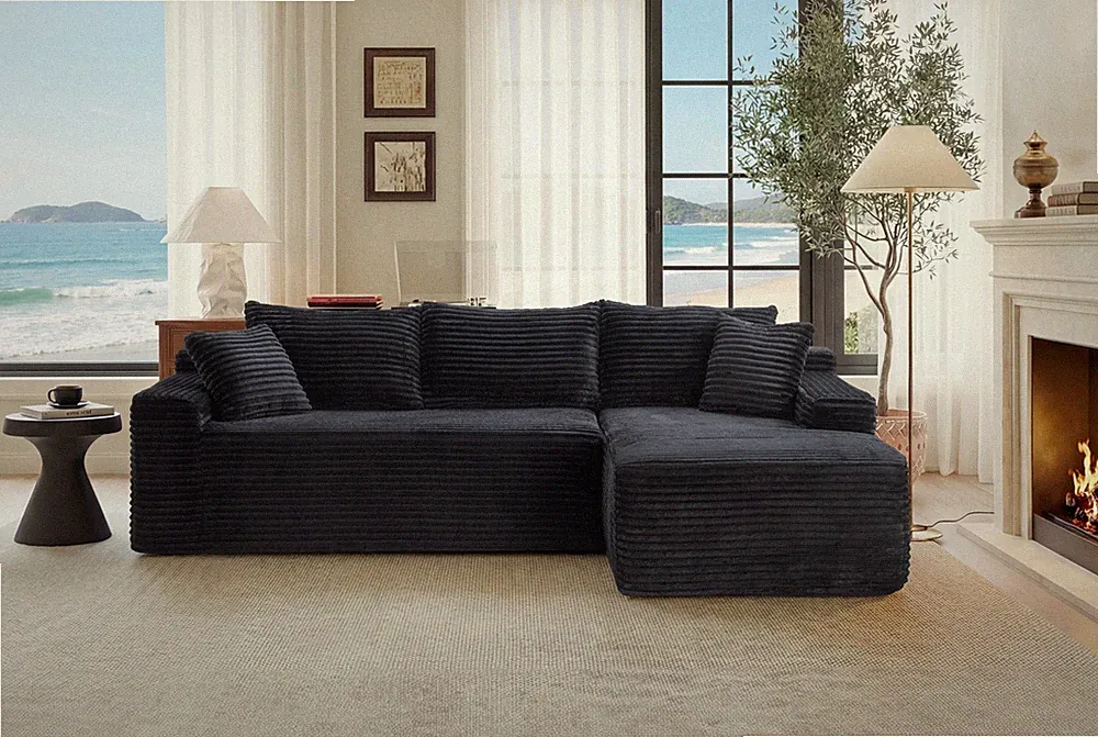 Cloud Modular Sectional Sofa L-Shape Chaise Charcoal Gray Corduroy