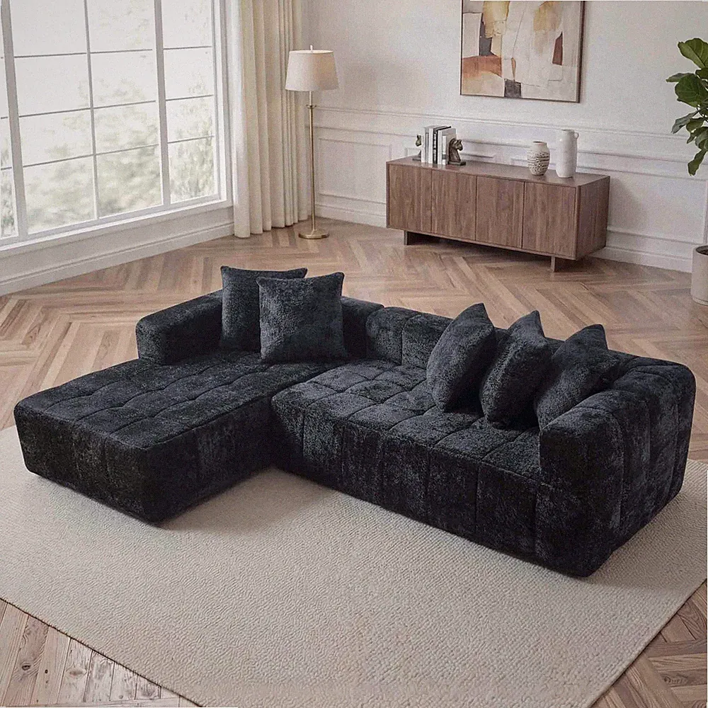 Cloud Modular Sectional Sofa L-Shape Chaise Modern Minimalist Black