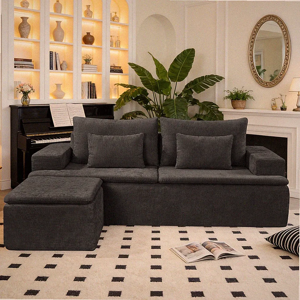 Cloud Modular Sectional Sofa, L-Shaped Boneless Couch with Ottoman & Deep Seat