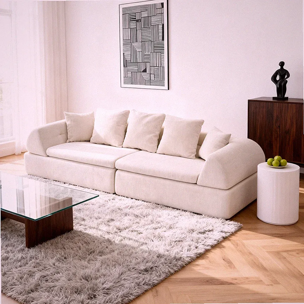Cloud Modular Sectional Sofa w/ Ottoman, Deep Seat for Living Room, 4-Seat White