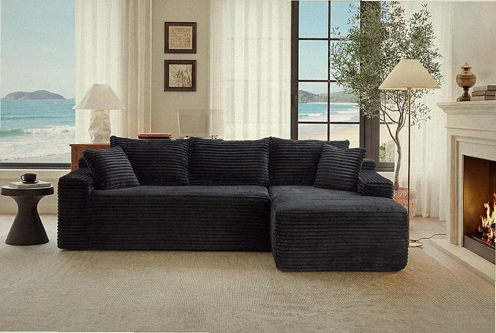 Cloud Modular Sectional Sofa with L-Shape Chaise, Charcoal Gray Corduroy
