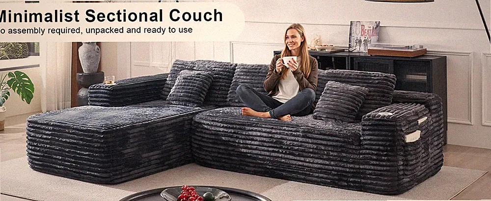 Cloud Sectal Couch with L-Shape Chaise, Modern Modular Sofa with Deep