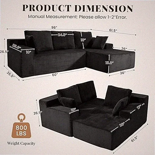 Cloud Sectional Boneless Couches for Living Room, Modular L Shaped Couch with