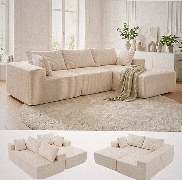 Cloud Sectional Couch 108 L Shape Right Facing Chaise Beige DUMOS Boneless Sofa
