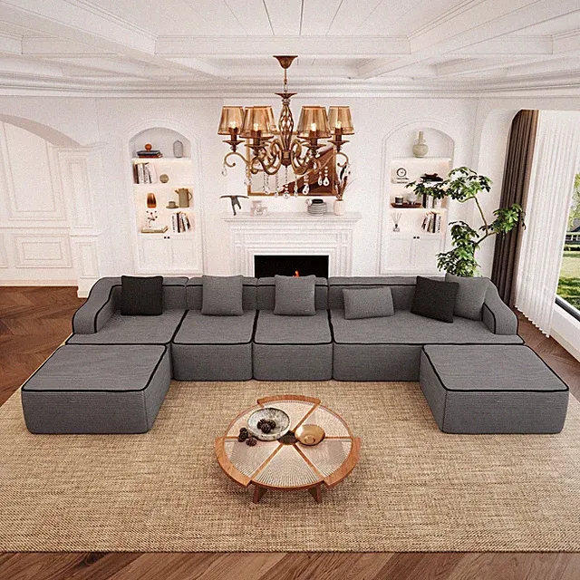 Cloud Sectional Couch Modular Sectional Sofa w/ Chaise Corduroy Compressed Sofa