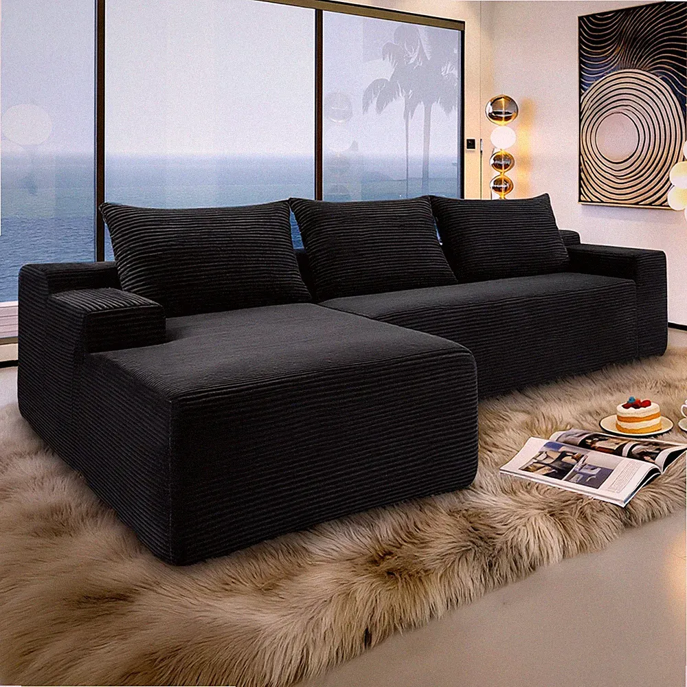 Cloud Sectional Couch with Chaise Lounge Plush Corduroy Upholstery Corner Sofa