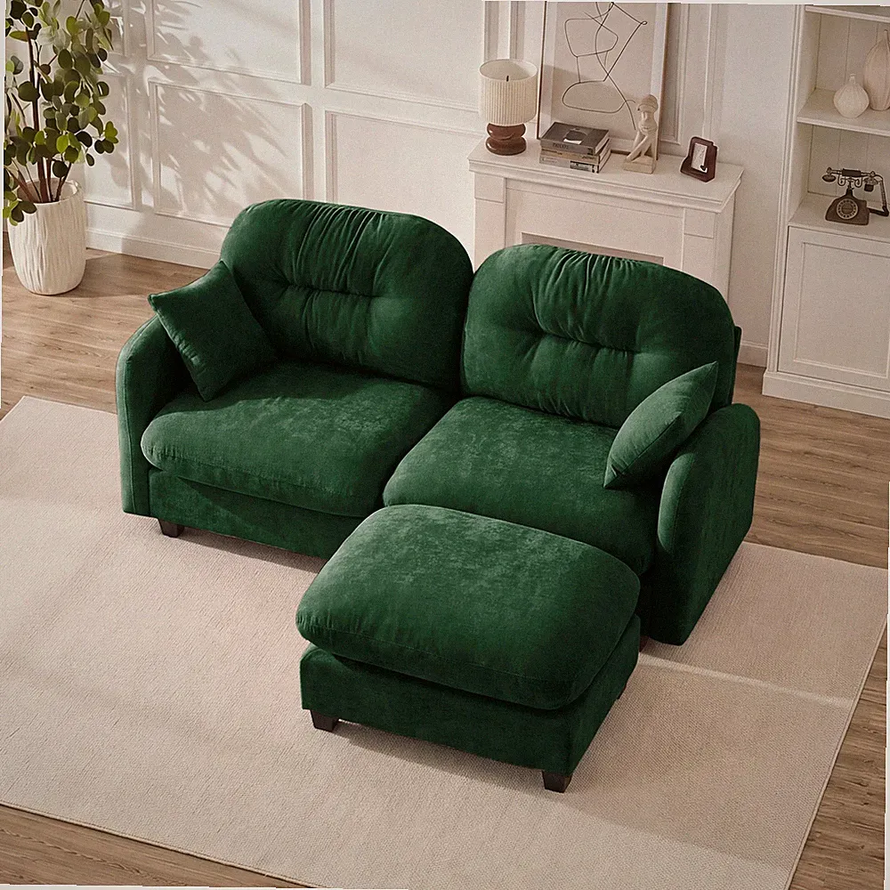 Cloud Sectional L-Shaped Couch w/Ottoman,Soft Chenille Fabric,Quilted Pleated D