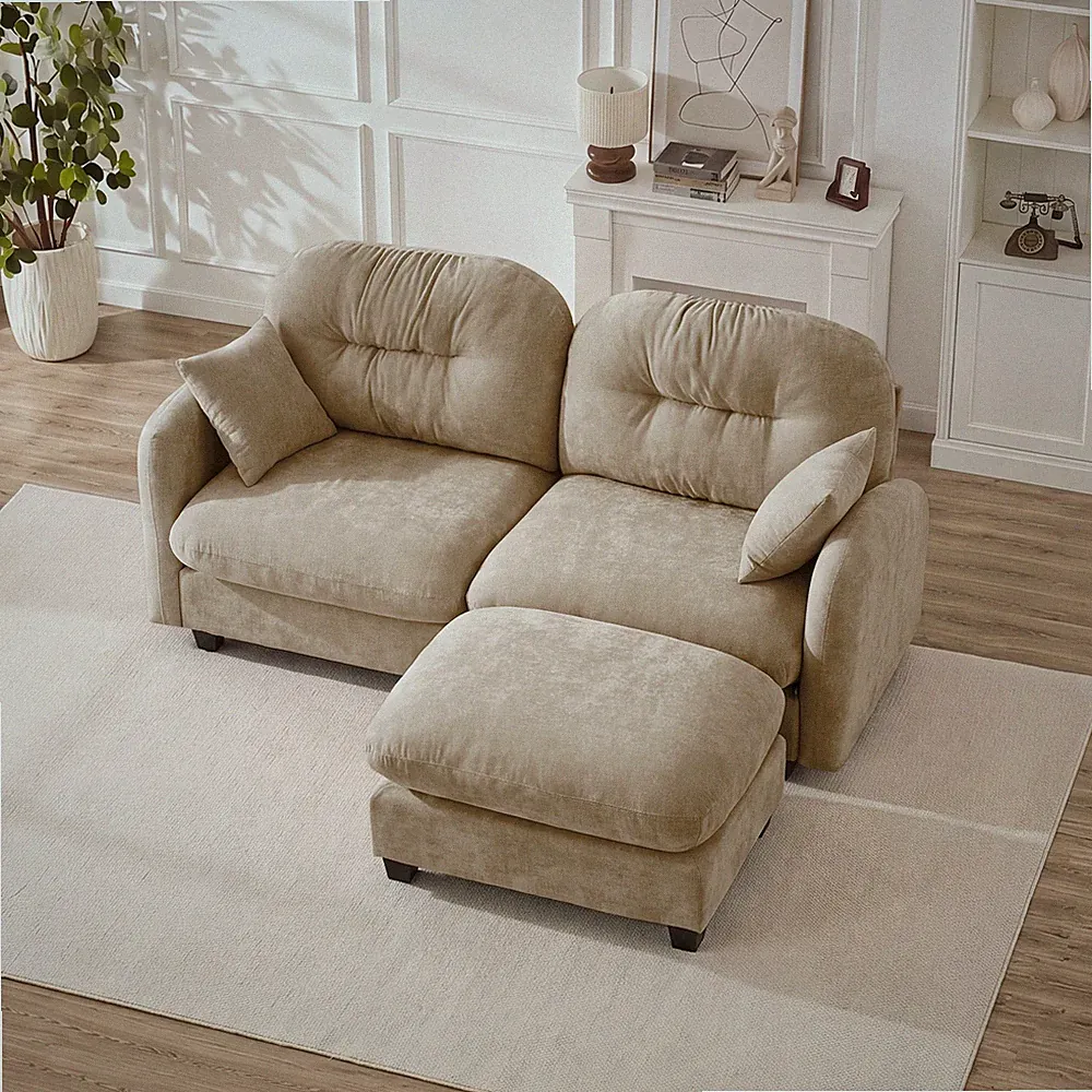 Cloud Sectional L-Shaped Couch w/Ottoman,Soft Chenille Fabric,Quilted Pleated De
