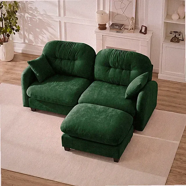 Cloud Sectional L-Shaped Couch With Ottoman,Soft Chenille Fabric,Quilted Pleat