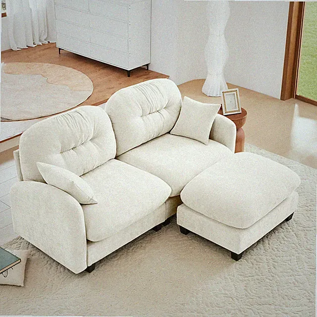 Cloud Sectional L-Shaped Couch With Ottoman,Soft Chenille Fabric,Quilted Pleat