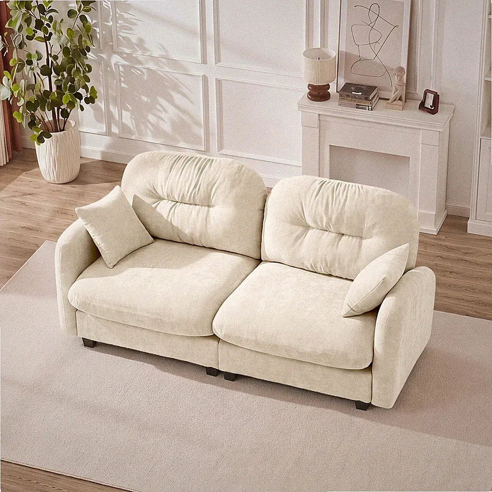 Cloud Sectional Loveseat Sofa Chenille Fabric Quilted Pleated Design
