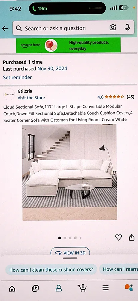 Cloud Sectional Sofa,117" Large L Shape Convertible Modular Couch,Cream White