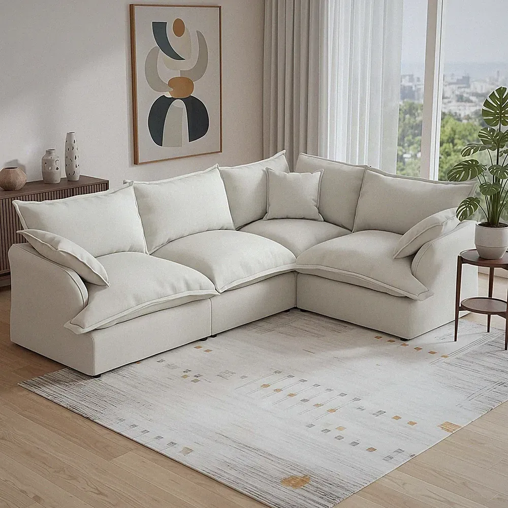 Cloud Sectional Sofa,4-Seater Deep Seat Modular Couch,Down Filled Convertible Li