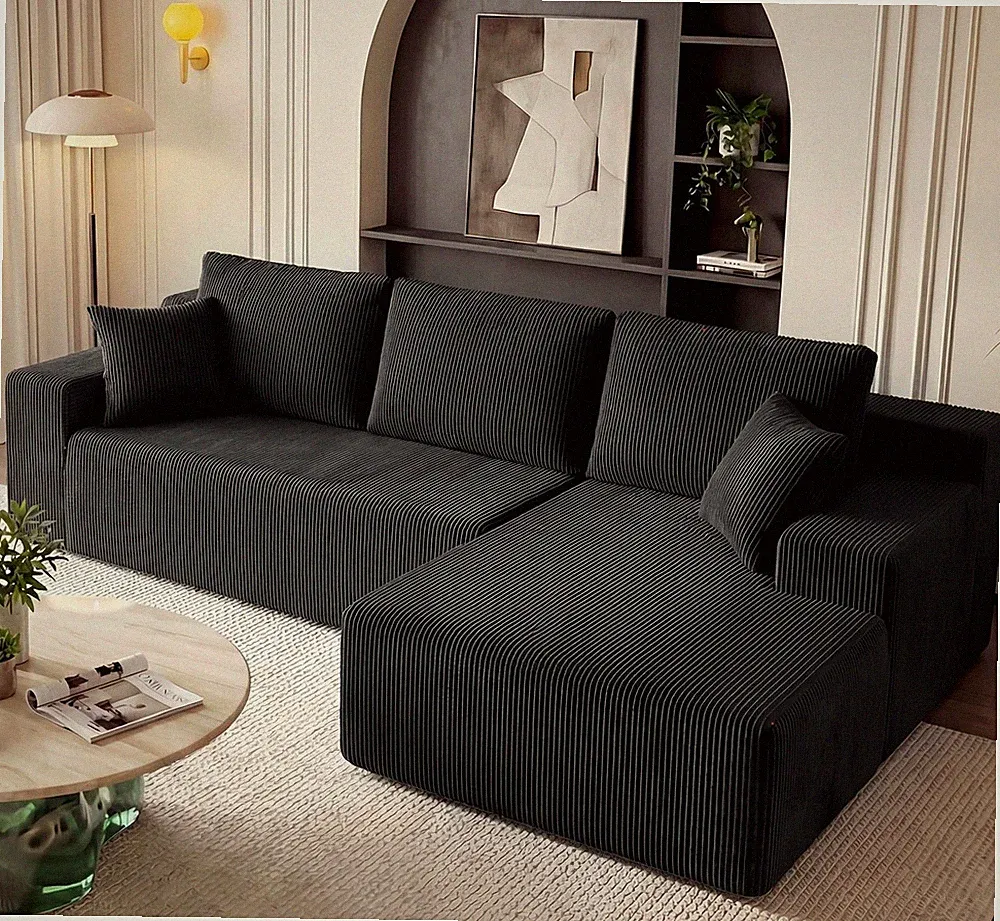 Cloud Sectional Sofa L Shaped Couch Deep Seat Chaise Memory Foam 3 Seater Black