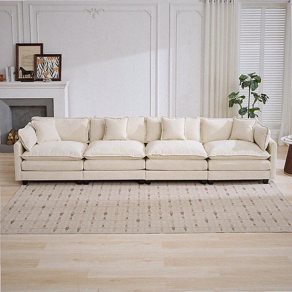 Cloud Sofa 4-Seater Sectional Couch, Modern Chenille Fabric, Medium-Soft Double