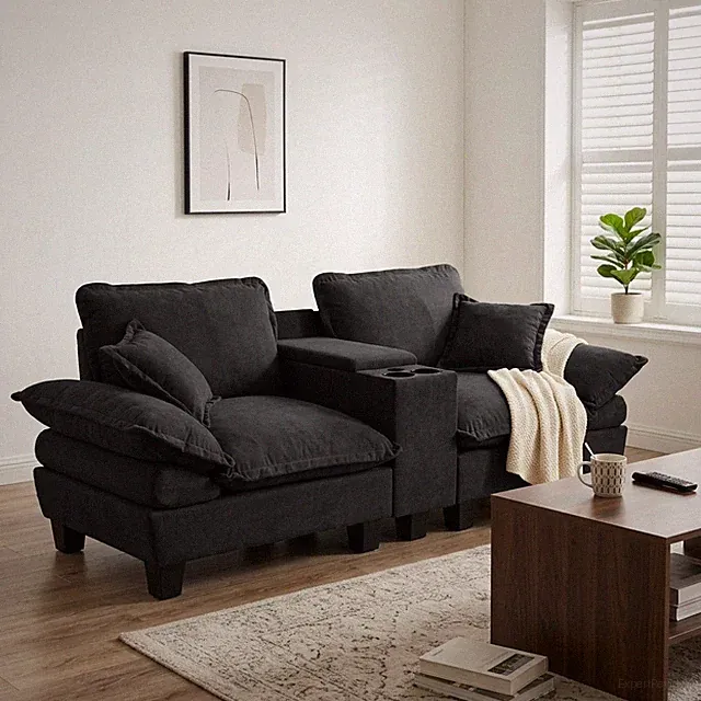 Cloud Sofa, L-Shape Couch w/Cup Holders, USB, Storage Ottoman