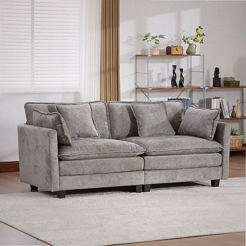 Cloud Sofa Loveseat, Gray Chenille Fabric, Modern Sectional Couch