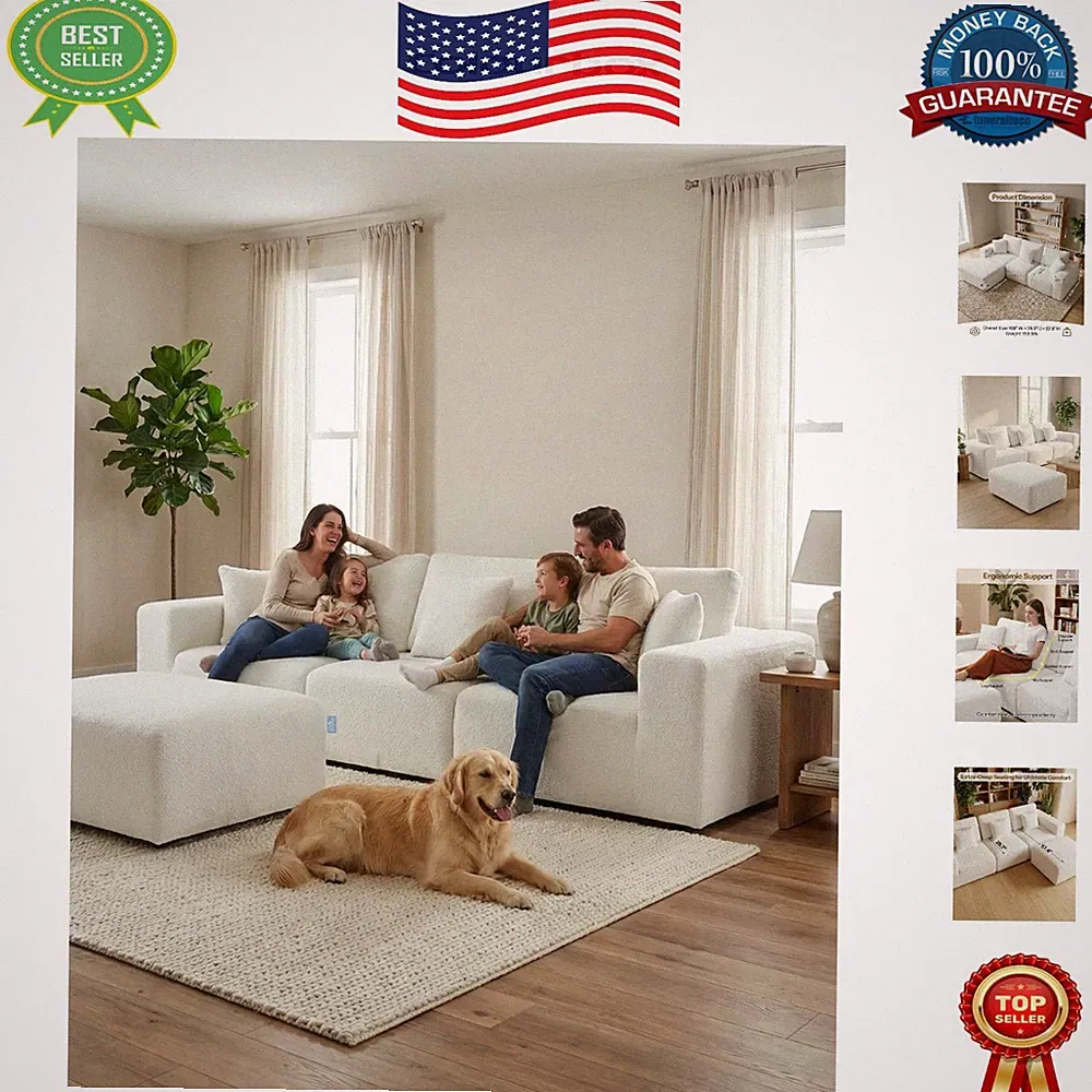Cloud-Soft Fabric Sectional Sofa – 108” Modern L-Shape Design with Recliner