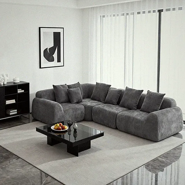 Cloud Velvet Modular Sectional Sofa w/ Chaise for Living Room, Grey, No Assembly