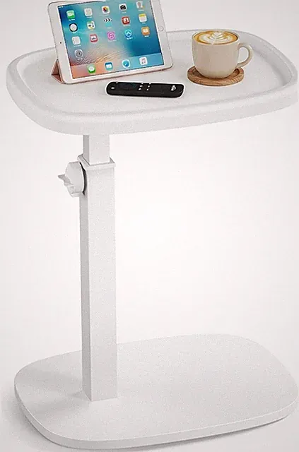 Cloud White C-Shaped Table: Adjustable Height & Space-Saving Design for Any Room
