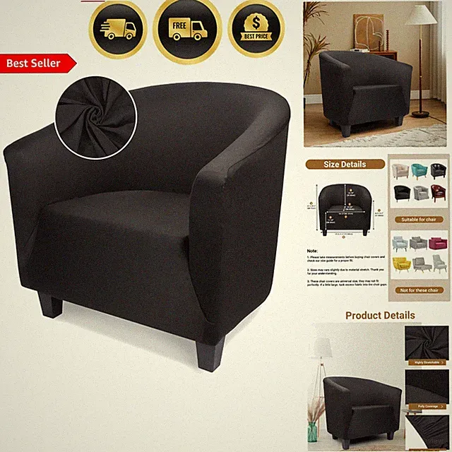Club Chair Slipcover Black Stretch Armchair Protector Furniture Cover