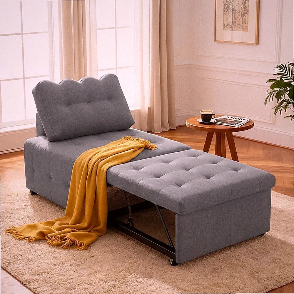 CMOHOMA Gray Sleeper Sofa Bed, Convertible Couch with Adjustable Backrest