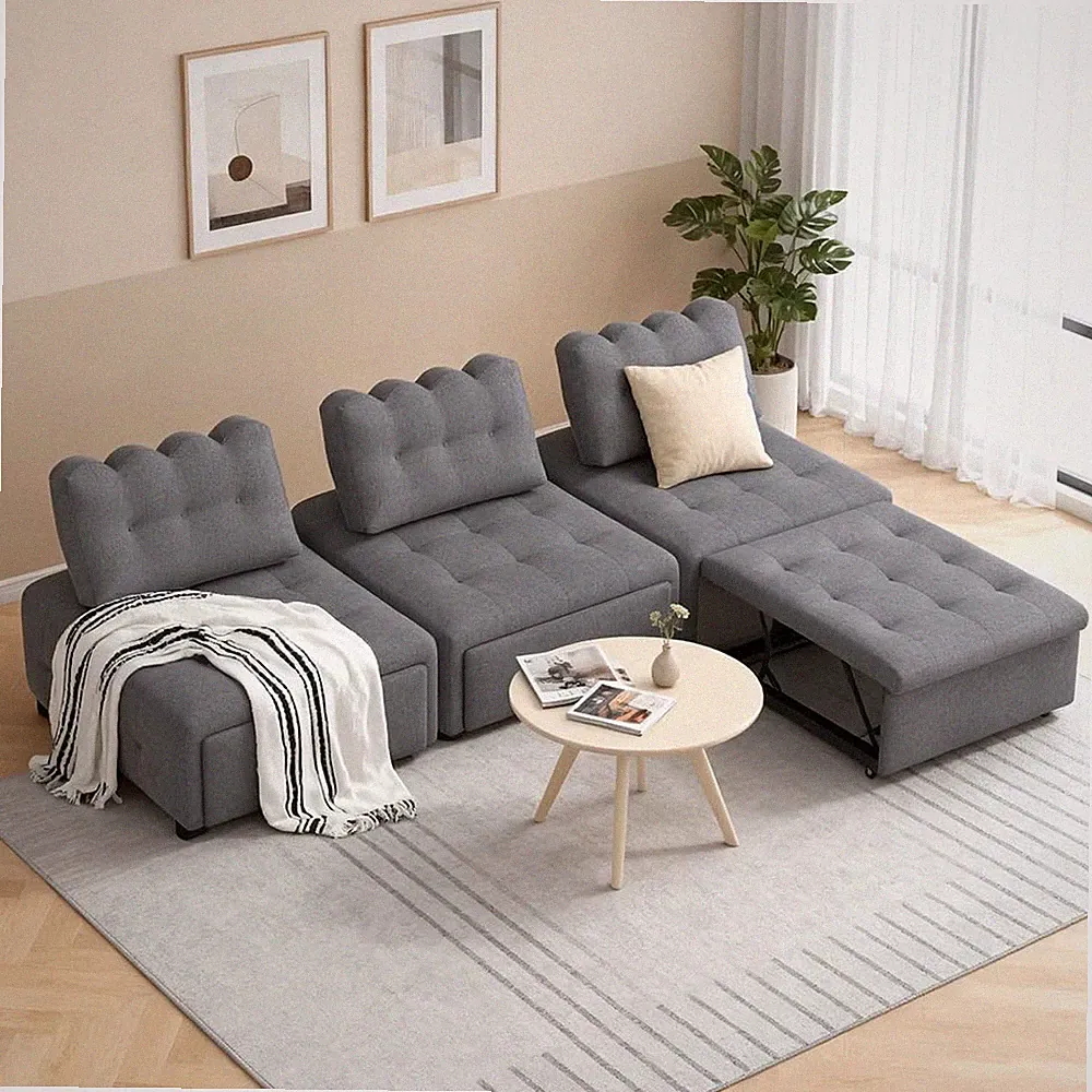 CMOHOMA Grey Sectional Sleeper Sofa with Pull Out Bed & Adjustable Backrest