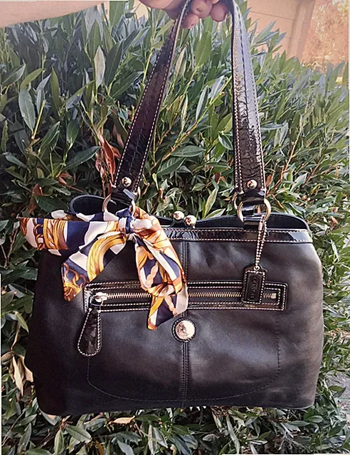COACH F14866 Laura Carryall Kisslock Framed Shoulder Bag Handbag Black Leather