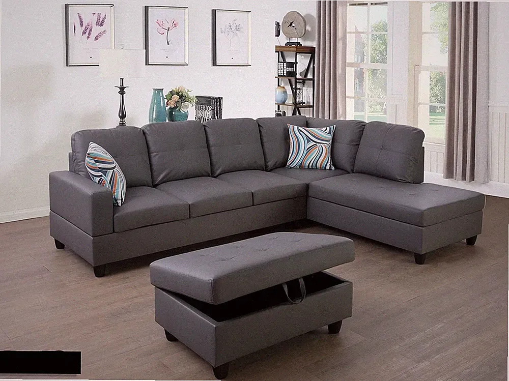 Coast Furniture Sectional Sofa Set, L Shape Couch, Living Room Leather with Stor