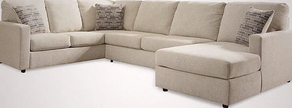 Coastal 3-Piece Sectional Sofa with Chaise & Pillows in Beige