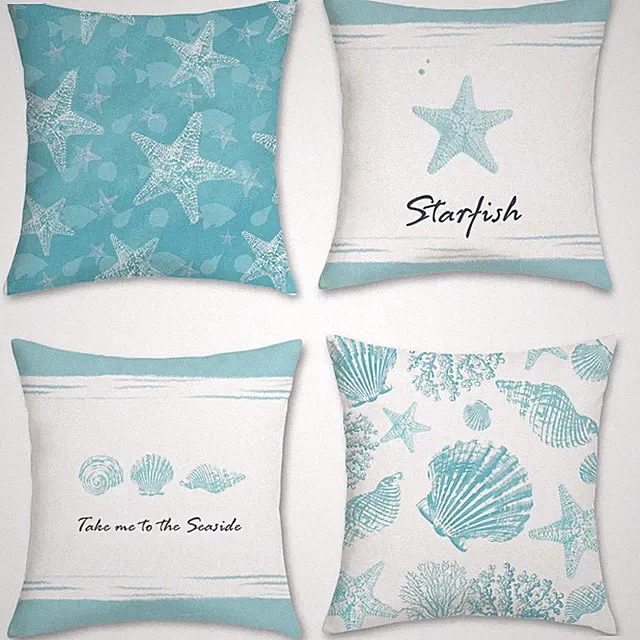 Coastal Beach Throw Pillow Covers, Ocean Starfish Seashell Conch Coral Summer...