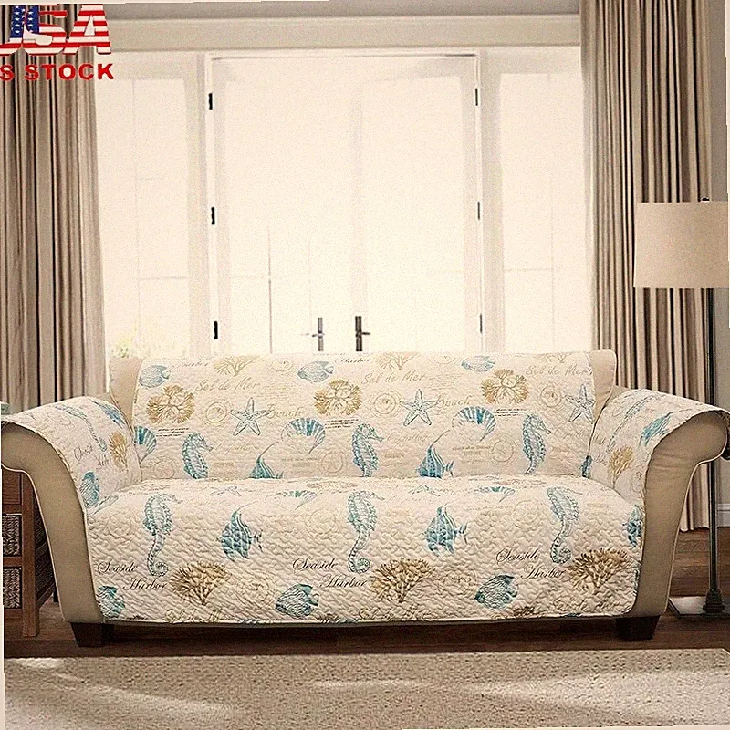 Coastal Couch Cover Washable Soft Microfiber Slipcover Furniture Protector New