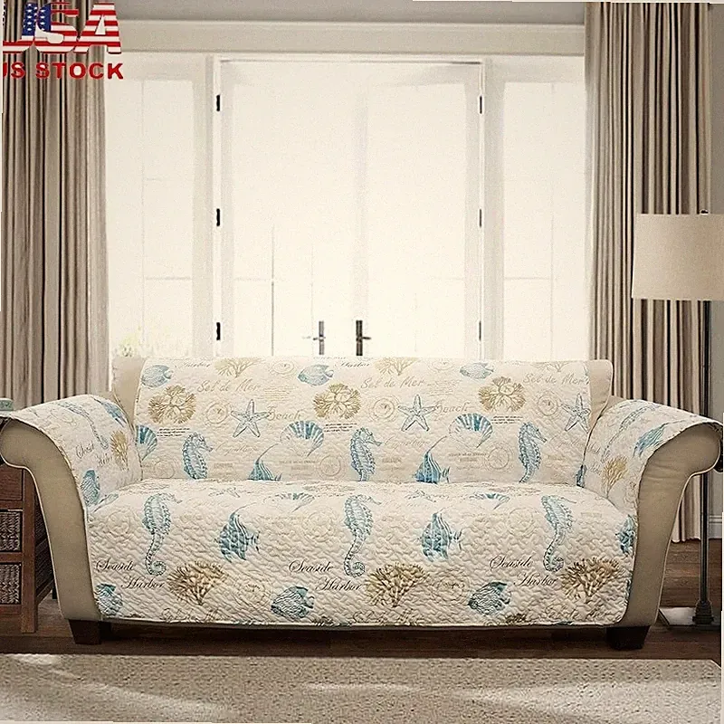 Coastal Couch Cover Washable Soft Microfiber Slipcover Furniture Protector New