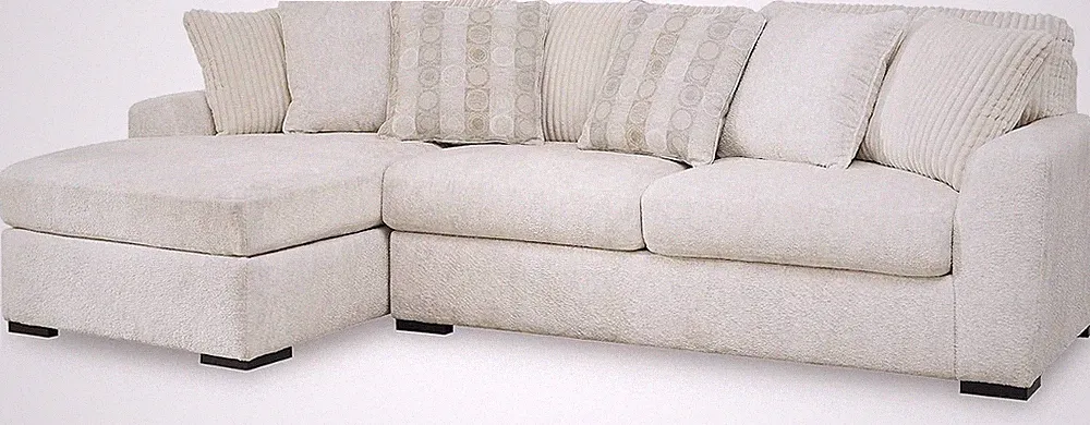 Coastal L-Shaped 2-Piece Sectional with Chaise & 6 Accent Pillows, White