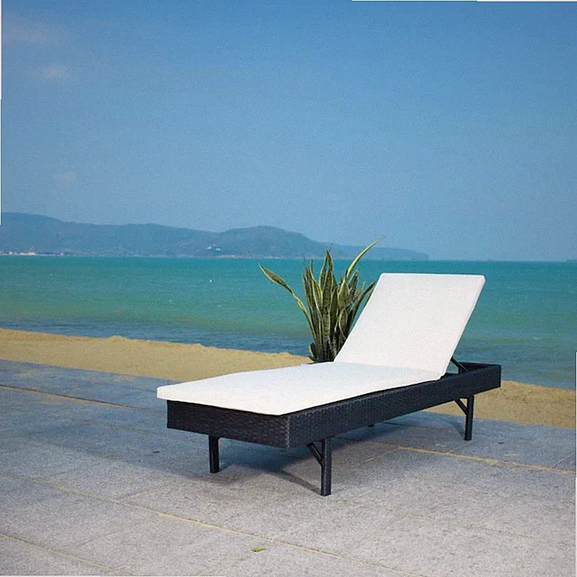 Coastal Tropical Wicker Chaise Lounge Chair Poolside Deck Bed Outdoor Pool Sofa
