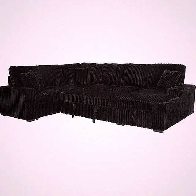 Coaster Devonshire Fabric Sleeper Sectional Sofa Storage Chaise in Black