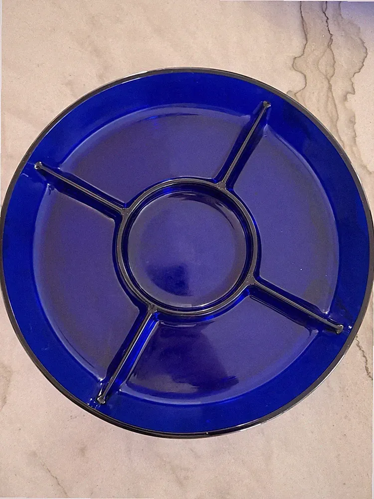 Cobalt Blue Vintage French Sectioned Glass Dish