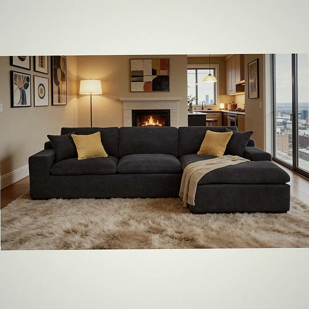 Coffee Bean Upholstered Full Compressed Sectional Sofa, 3-Seat, 106"L