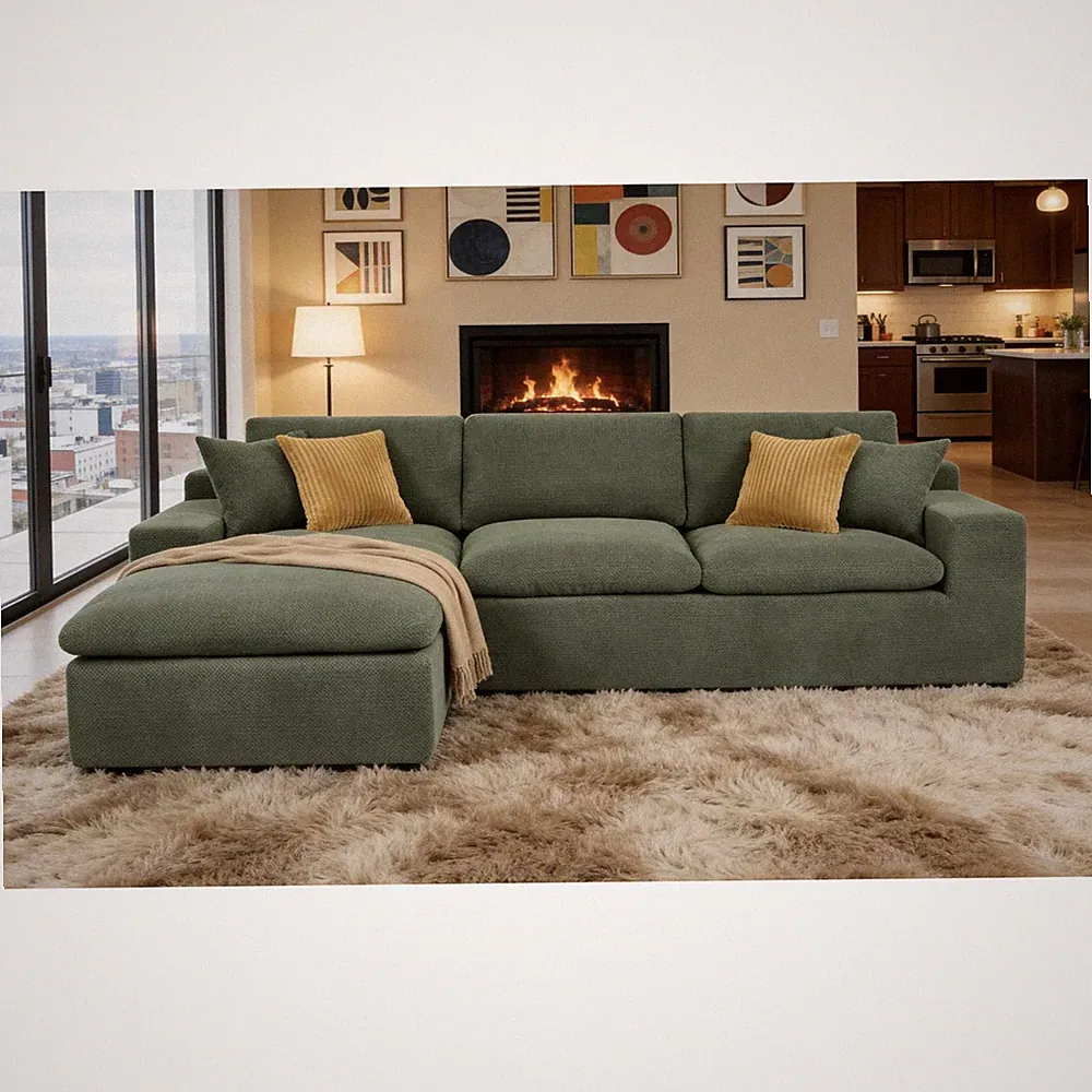 Coffee Bean Upholstered Full Compressed Sectional Sofa