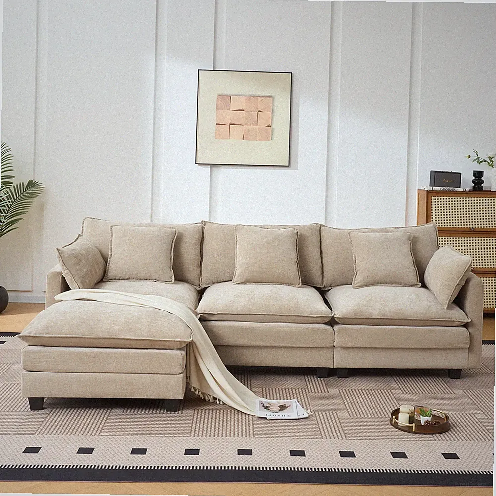 coffee color 3-seat combo sofa with storage ottoman for living room apartment