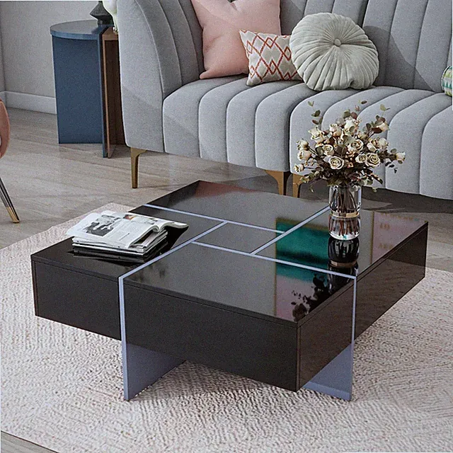 Coffee Table Cocktail Center Tables w/ 4 Hidden Compartments for Living Room