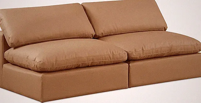 Cognac Vegan Leather Modular Sofa - Comfy Contemporary Design, 78" W