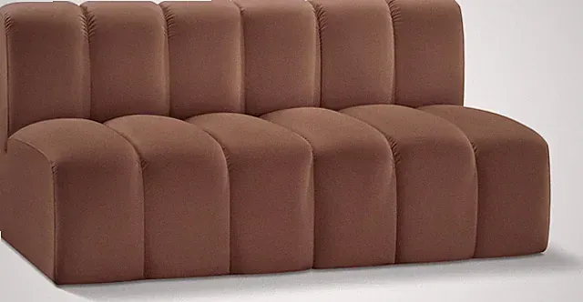 Cognac Vegan Leather Modular Sofa - Modern Arc Design, Deep Tufting, 60" W