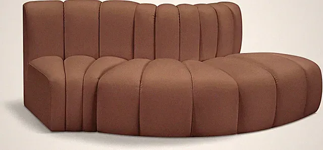 Cognac Vegan Leather Modular Sofa - Modern Deep Channel Tufting, 77" W