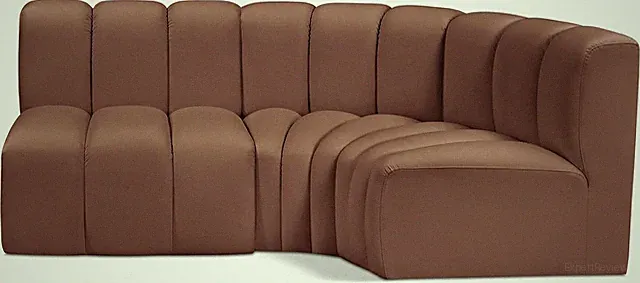 Cognac Vegan Leather Modular Sofa - Modern Deep Channel Tufting, 84" W