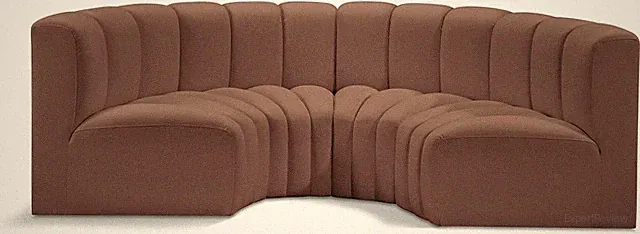 Cognac Vegan Leather Modular Sofa - Modern Deep Channel Tufting, 88" W