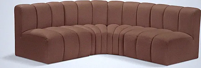 Cognac Vegan Leather Modular Sofa with Deep Tufting - Arc Collection 103" W
