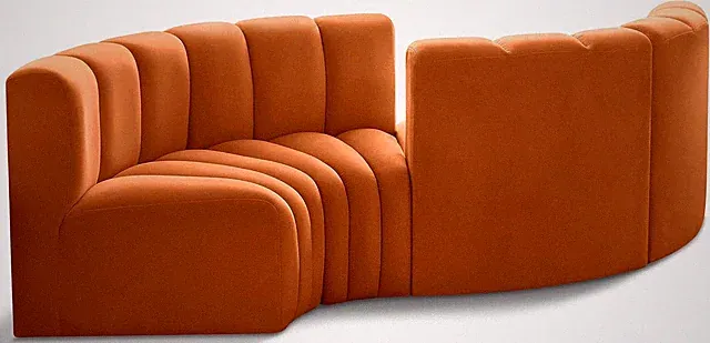 Cognac Velvet Modular Sofa - Modern Design with Deep Channel Tufting