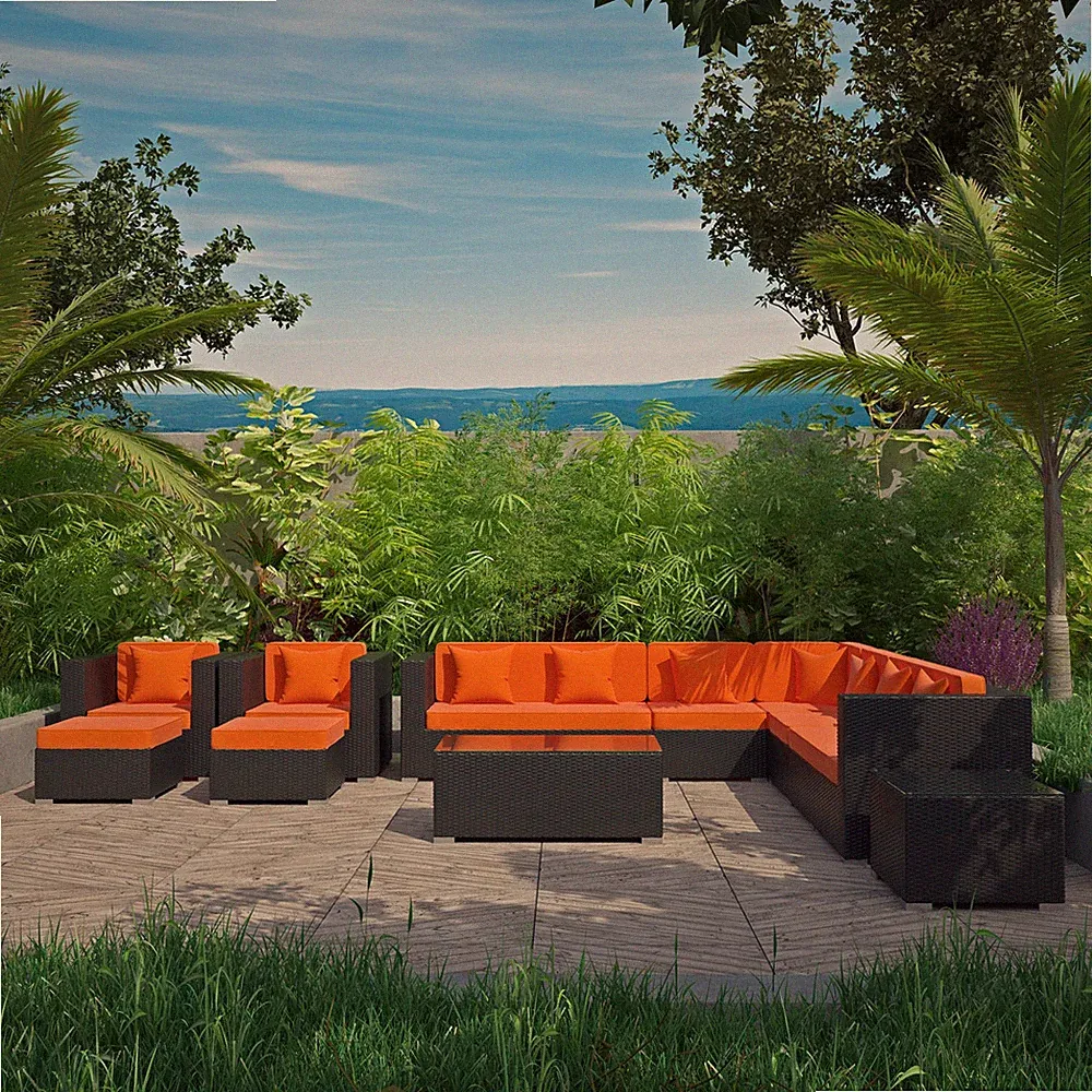 Cohesion 11 Piece Outdoor Patio Sectional Set in Espresso Orange