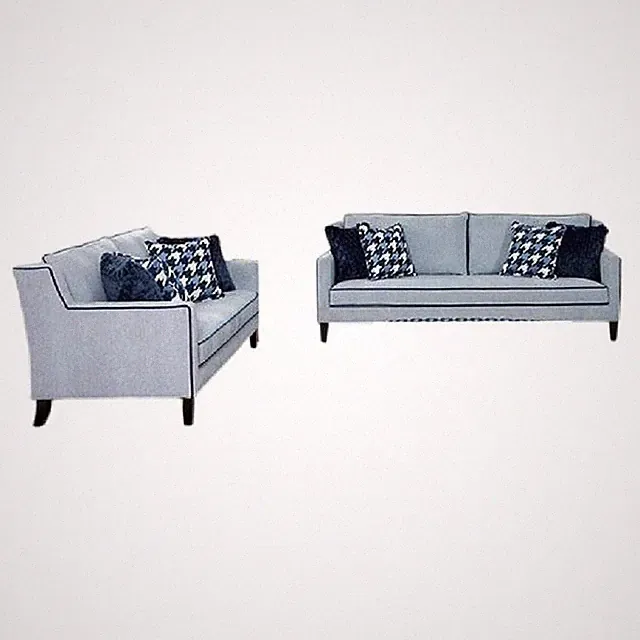 Colin 2pc Sofa and Loveseat Set- 8 Throw Pillows- Gray- Blue Polyester